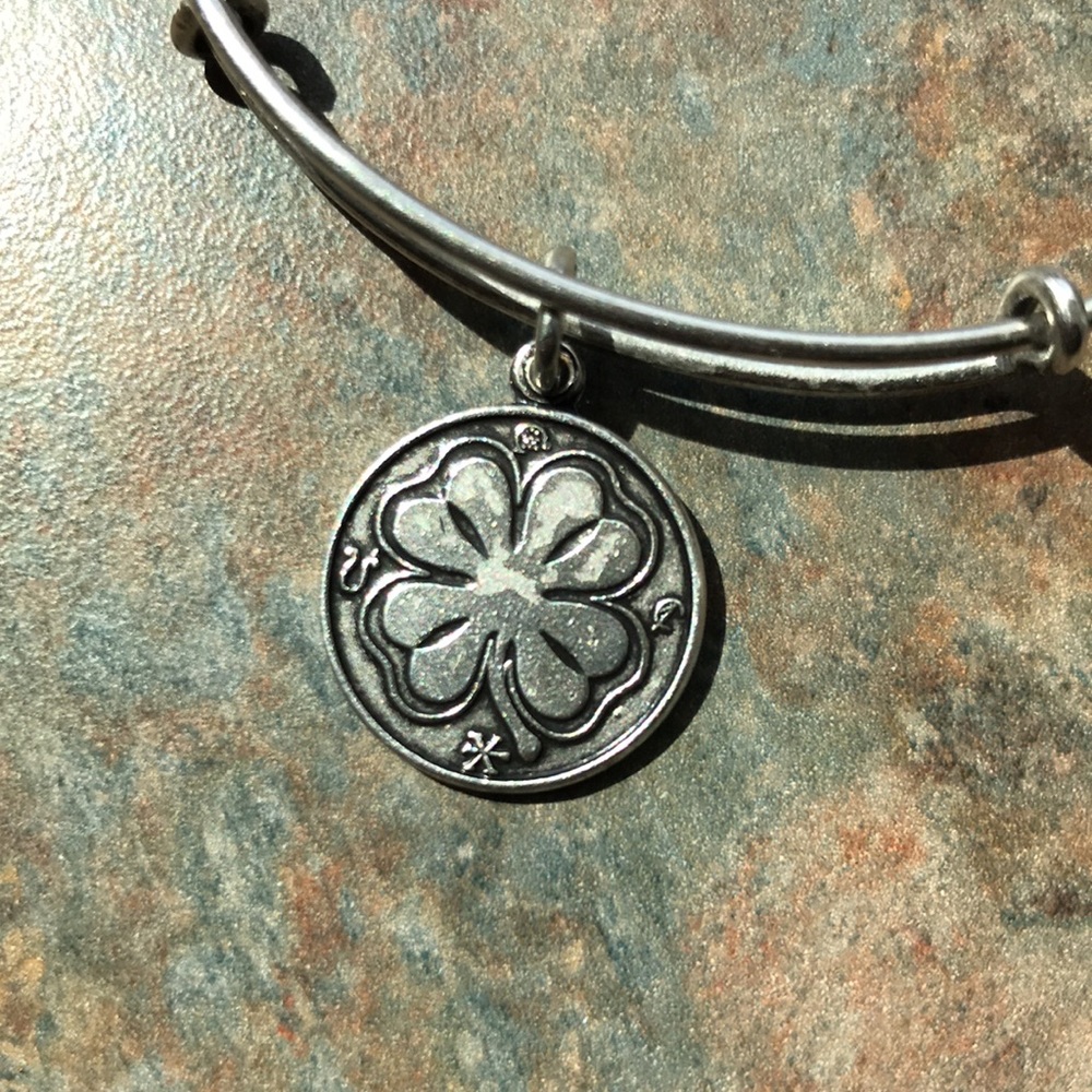 Silver Alex and Ani Clover Charm Bangle - Picture 2 of 3